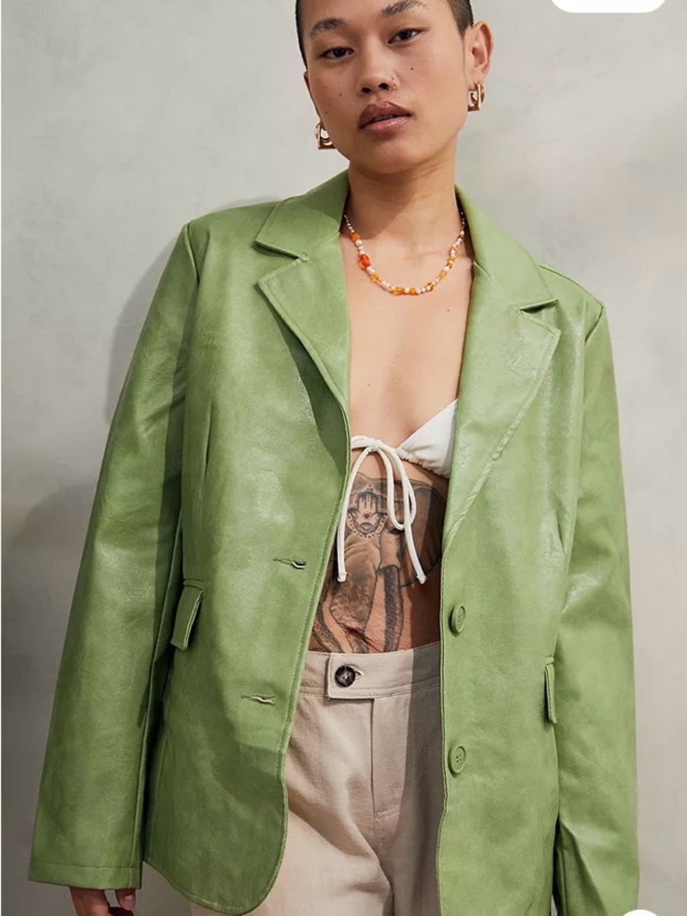 Urban Outfitters Sold Out Light Green Faux Leather Blazer